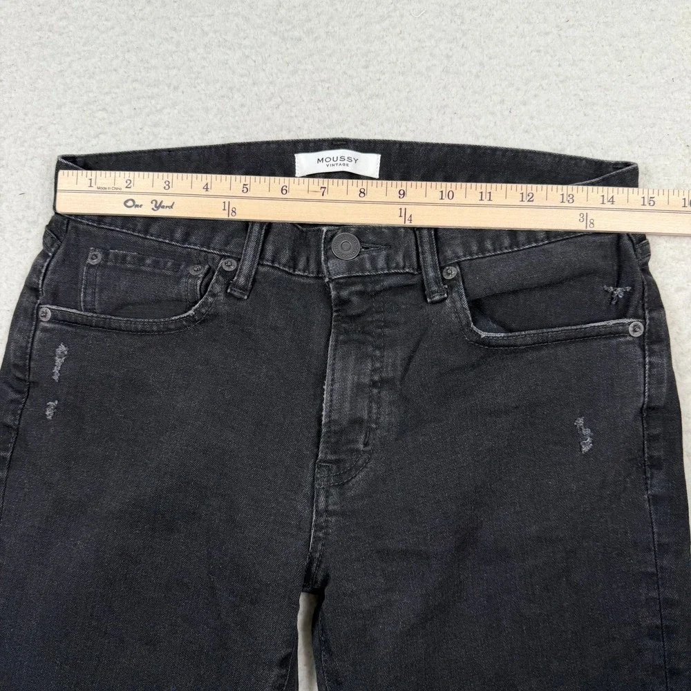 Moussy Vintage Ithan Jeans Women‎ 27 Black Distressed Skinny Japan Split Hem